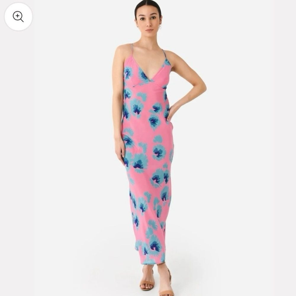 NWT Banjanan Aurora Dress Silk Women's Sz Medium Pink Blue Neck Spaghetti Strap